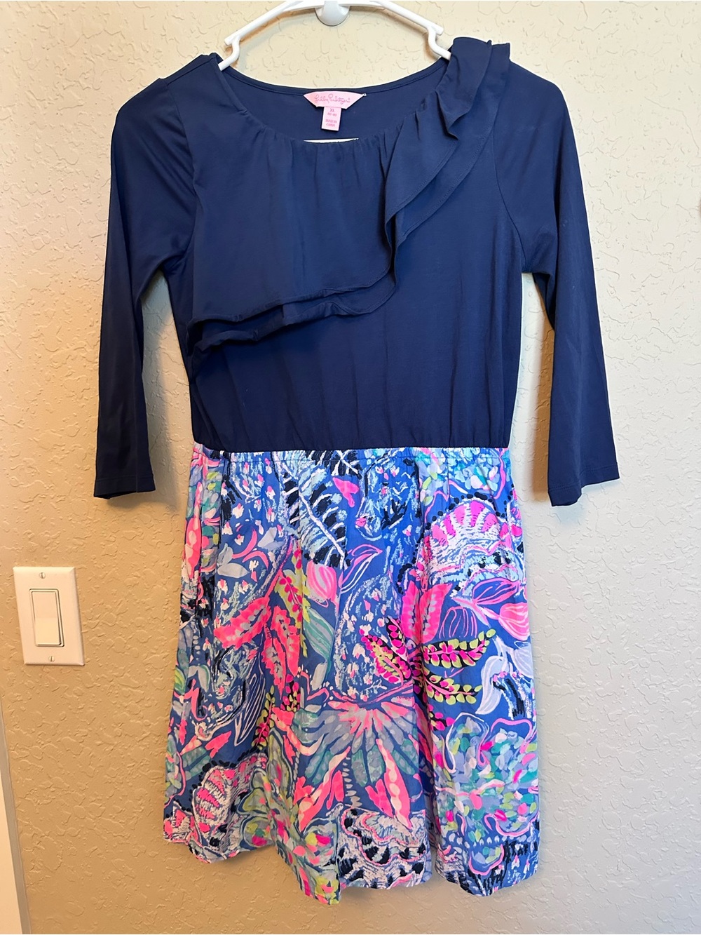 Lilly Pulitzer Navy Top with Pink & Blue Printed Skirt Girls Midi Dress